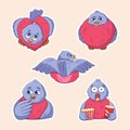 Vector set of cute funny various stickers of bird bullfinchs