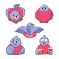 Vector set of cute funny various stickers of bird bullfinchs