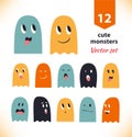 Vector set with cute ghosts. Collection of spooks with different emotions. Royalty Free Stock Photo