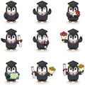 Vector Set of Cute Graduation Themed Penguin Royalty Free Stock Photo