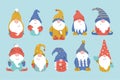 Vector set of cute hand-drawn dwarf, gnome characters
