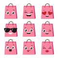 Vector set of cute and happy shopping bags