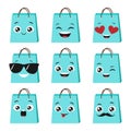 Vector set of cute and happy shopping bags