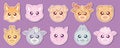 Vector Set Of Cute kawaii animals. Kawaii faces. Cartoon Animals. Kawaii rabbit. Kawaii eyes. Royalty Free Stock Photo