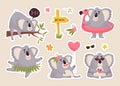 Vector set of cute Koala stickers. Funny stickers characters.