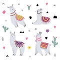 Vector set with cute lamas and decorative elements