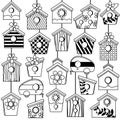 Vector Set of Cute Line Art Birdhouses