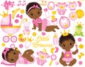 Vector Set with African American Baby Girls Dressed as Princesses