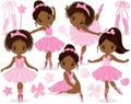 Vector Set with Cute Little African American Ballerinas Royalty Free Stock Photo