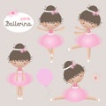 Vector set with cute little ballerinas. Vector little ballerinas in pink tutu dresses. Royalty Free Stock Photo