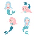 Vector set with cute mermaids on white background Royalty Free Stock Photo