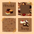 Vector set of cute notes with cartoon chocolate candies