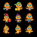 Vector set of cute owls. Cartoon characters different professions. Royalty Free Stock Photo