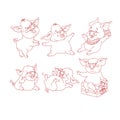 Vector set of cute pigs isolated on white. Royalty Free Stock Photo