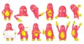 Vector set of cute pink monsters illustrations. Royalty Free Stock Photo