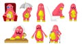 Vector set of cute pink monsters illustrations.