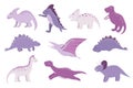 Vector set of cute pink and purple dinosaurs for children. Dino flat cartoon characters Royalty Free Stock Photo