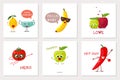 Vector set of cute postcards fruit and vegetables cartoon