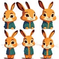 cute rabbits in cartoon style. Bunny pet silhouette in different poses Royalty Free Stock Photo