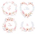 Vector Set of cute retro flowers arranged un a shape of the wreath perfect for wedding invitations and birthday cards Royalty Free Stock Photo