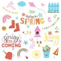 Vector set of cute spring cartoon characters, lettering, decorations. Vector handwritten typography. Happy Easter Royalty Free Stock Photo