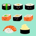 Vector set of cute sushi characters.