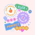 Vector set of cute template with patches and stickers in 90s style Royalty Free Stock Photo