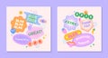 Vector set of cute templates with patches and stickers in 90s style