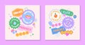 Vector set of cute templates with patches and stickers in 90s style