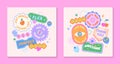 Vector set of cute templates with patches and stickers in 90s style