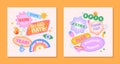 Vector set of cute templates with patches and stickers in 90s style