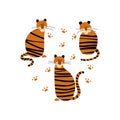 Vector set of cute tigers. Collection of simple tigers in hand drawn style. Tiger isolated on a white background. Print Royalty Free Stock Photo