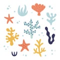 vector set of cute underwater seaweeds on white