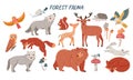 Vector set of cute woodland animals for baby shower and kids design. Collection of forest animals - bear, fox, wolf, rabbit and Royalty Free Stock Photo