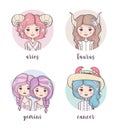 Vector set of cute zodiac girls Royalty Free Stock Photo