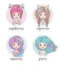 Vector set of cute zodiac girls