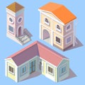 Vector isometric residential buildings in cartoon style
