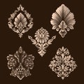 Vector set of damask ornamental elements. Elegant floral abstract elements for design. Perfect for invitations, cards Royalty Free Stock Photo