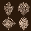 Vector set of damask ornamental elements. Elegant floral abstract elements for design. Perfect for invitations, cards Royalty Free Stock Photo