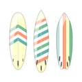 Vector set of decorated colorful surfboards