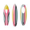 Vector set of decorated colorful surfboards