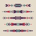 Vector set of decorative ethnic borders with american indian motifs