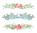 Vector set of decorative floral romantic borders for card or invitation in watercolor style on white background Royalty Free Stock Photo