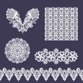 Vector set of decorative lace elements for design and fashion in ethnic indian style. Neckline, seamless, border and patterns Royalty Free Stock Photo