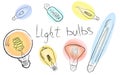 Vector set of decorative light bulbs with different colored light Royalty Free Stock Photo