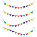 Vector set of decorative party pennants with ow garland. Hanging colored flags. Royalty Free Stock Photo