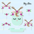 Vector set with Deer, Headband, Antler, flower wreath.