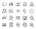 Vector set of 360 degrees, Time management and Approved app line icons set. Vector