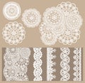Vector set of 4 delicate knitted lace and 5 seamless borders Royalty Free Stock Photo