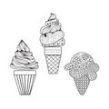 Vector Set of delicious ice-creams doodle style.